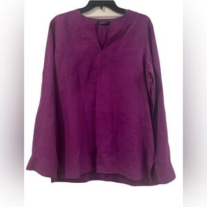 Lauren Ralph Lauren Blouse Women’s  L Purple 100% Linen Roll Tab Sleeve Tunic